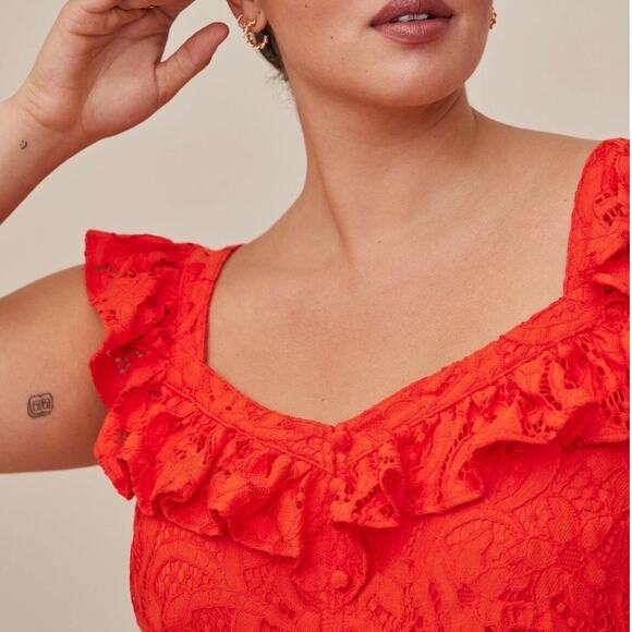 Torrid Orange Lace Ruffle Collar Button Front Sleeveless Top Size 2X - Picture 7 of 10